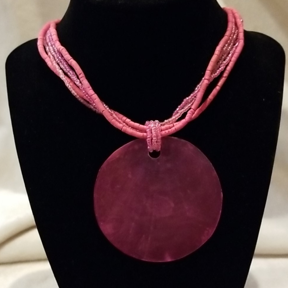 COPY - Pink  shell necklace with beaded strands